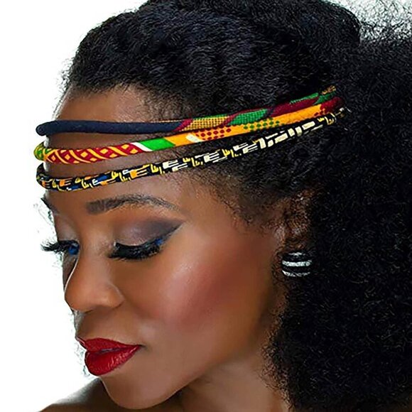 African Headband Red Black Green Kente 3 Strand Headwrap Natural Hair